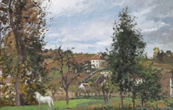 Picture trees, home, picture, Camille Pissarro, Landscape with a White Horse in a Meadow. The Hermitage