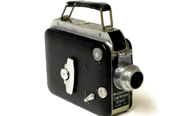 Picture background, case, metal, Ciné-Kodak Eight Model 90, lens Kodak Anastigmatic 13mm f/1, Magazine, camera, silver-black