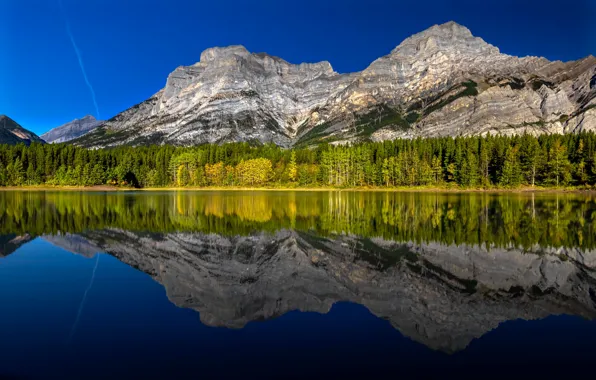 Picture autumn, forest, mountains, lake, reflection, Canada, Albert, Alberta