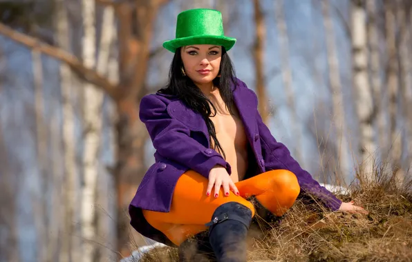 Ass, chest, look, model, spring, brunette, hat, katie