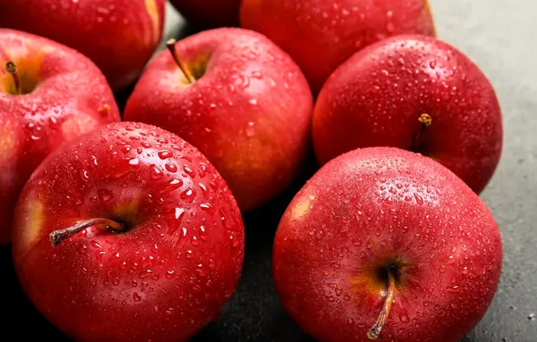 Drops, close-up, table, apples, red, fruit, juicy