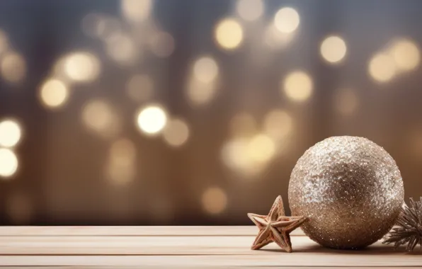 Balls, lights, background, Christmas, New year, gold plated, gold, bokeh