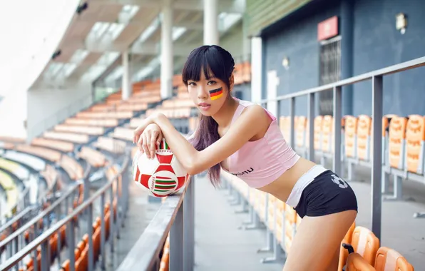 Picture the ball, form, Asian, athlete, volleyball, stadium, stadium, cute girl