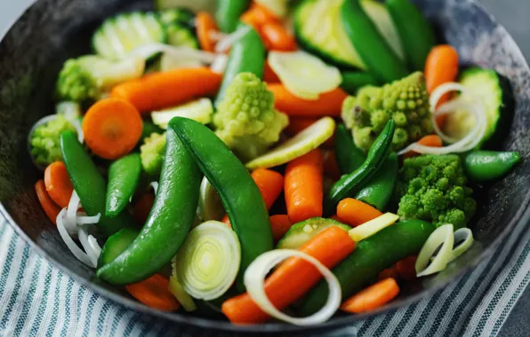 Bow, peas, vegetables, carrots, different, cabbage, dish, cutting