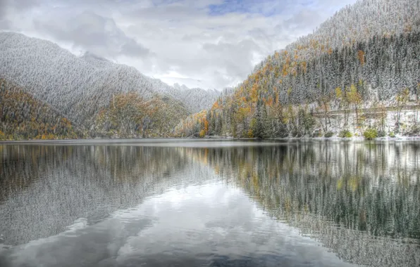 Winter, mountains, lake, Abkhazia, Riza