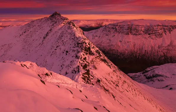 Winter, sunset, mountains, Winter Sunset