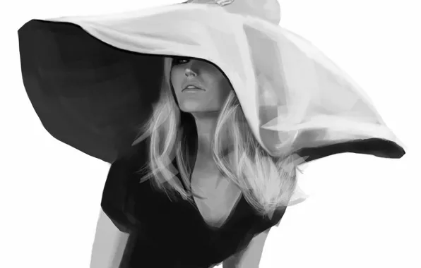 Picture girl, figure, hat, black and white, monochrome, Brigitte Bardot