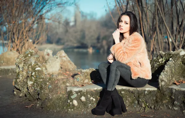 Picture autumn, face, background, model, brunette, Carlotta
