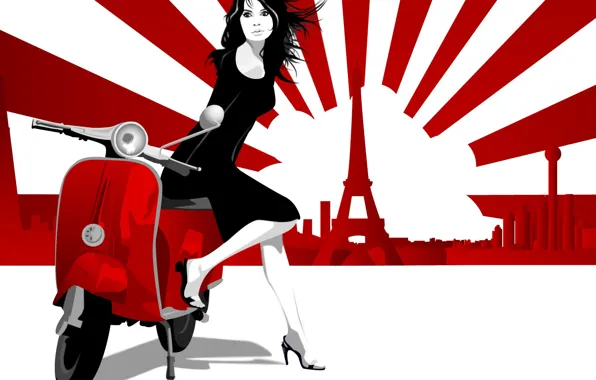Girl, Paris, moped