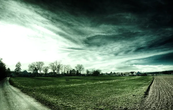 Picture clouds, home, roads, field, field, clouds, the sky, road