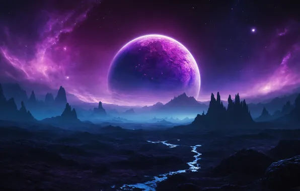 Water, rocks, stars, Planet, Space, the surface of the planet