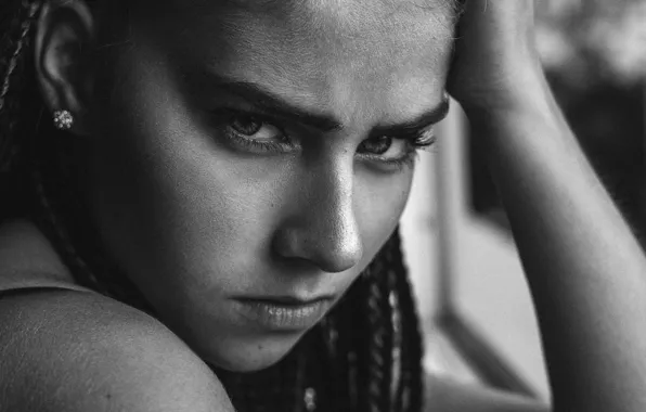 Look, girl, mood, portrait, black and white photo, KRYSTYNEK MARTIN