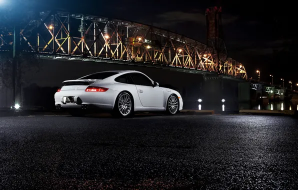 Picture night, bridge, Porsche, porsche 911 carrera