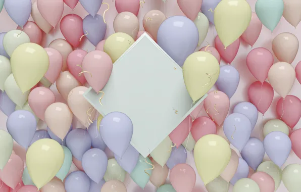 Rendering, holiday, balls, yellow, pink, serpentine, a lot, square