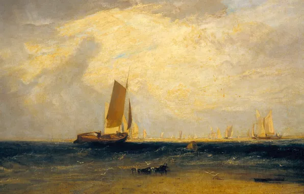 Boat, picture, sail, seascape, William Turner, Fishing upon the Blythe-Sand