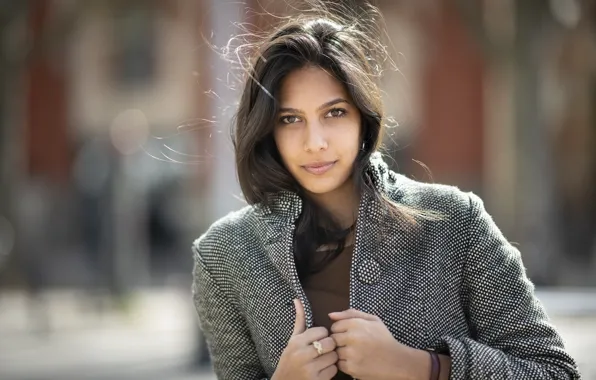 Picture look, girl, model, hair, coat, bokeh, Axelle