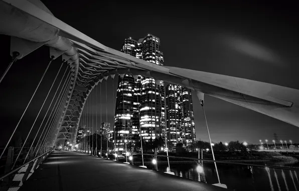 Night, bridge, the city, lights, Bridge, Night, Ontario, Toronto