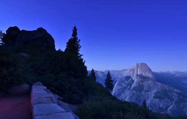 The sky, trees, sunset, mountains, the evening
