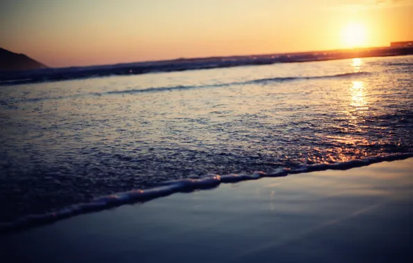 Wave, foam, the sun, sunset, horizon