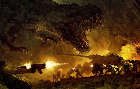 Picture dinosaur, battle, Turok 2