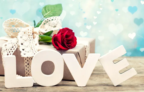 Love, letters, gift, rose, Valentine's Day