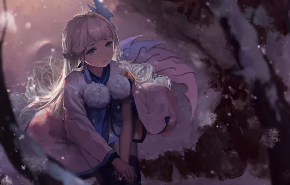 Girl, anime, art, sitting, Onmyouji