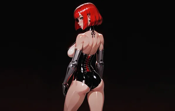Girl, red, cyborg, neural network, prostheses