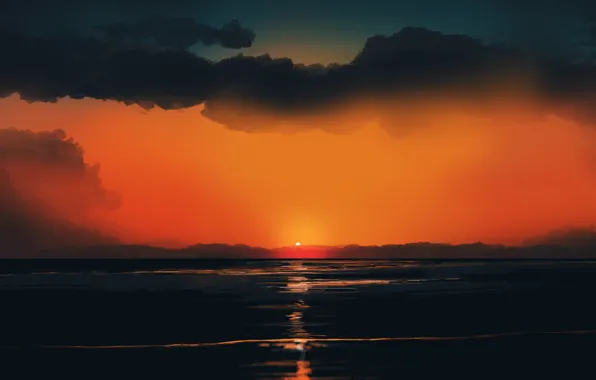 Sea, the sky, the sun, clouds, figure, gracile @gracile_jp