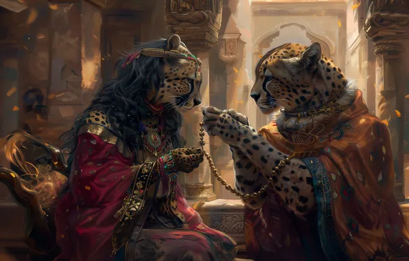 Fantasy, picture, fantasy, history, cheetahs, mythology, imitation painting, AI art