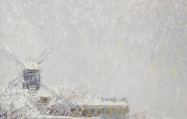 Winter, oil, mill, canvas, Kees van Dongen, Moulin de La Galette under the snow, 1904-1905