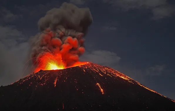 The volcano, Indonesia, the eruption, the island of Anak-Krakatau