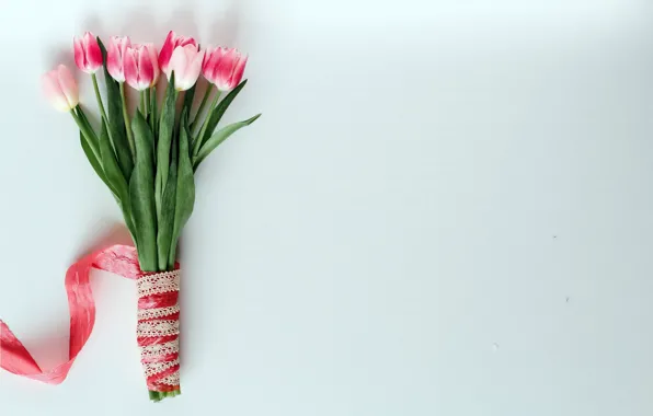 Flowers, bouquet, tape, tulips, pink, pink, romantic, tulips