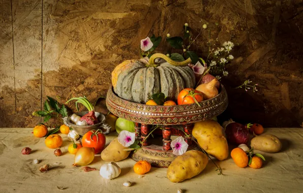 Picture flowers, harvest, pumpkin, fruit, still life, vegetables, autumn, still life