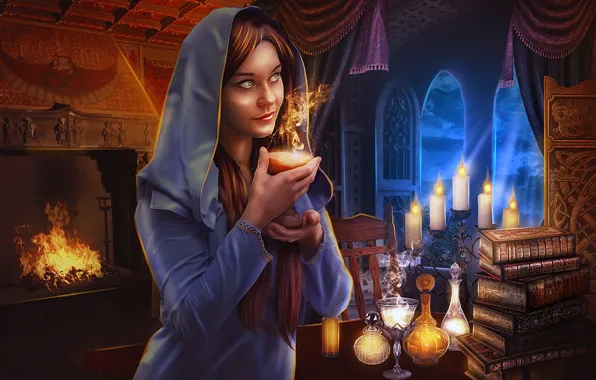 Lights, candles, sorceress, office
