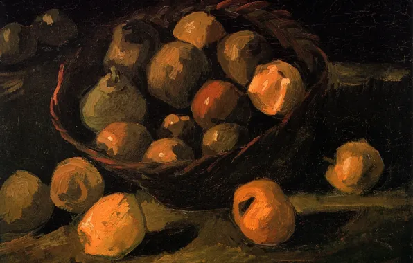 Picture basket, apples, pear, Vincent van Gogh, Basket of Apples