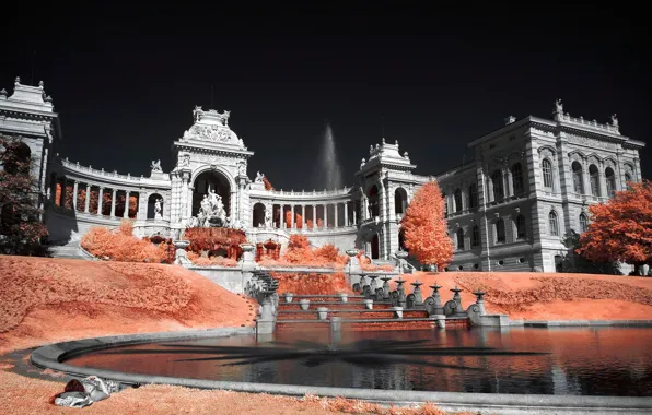 Picture France, Palace, Marseille, Longchamp palace, infrared the