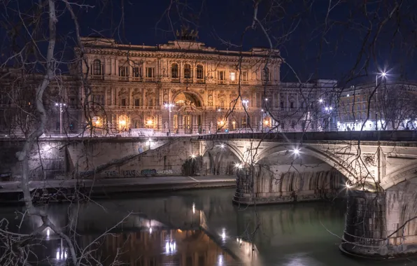 Picture night, bridge, the city, river, lighting, Rome, lights, Italy