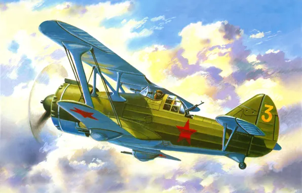 The sky, clouds, figure, attack, Soviet, double, biplane, retractable