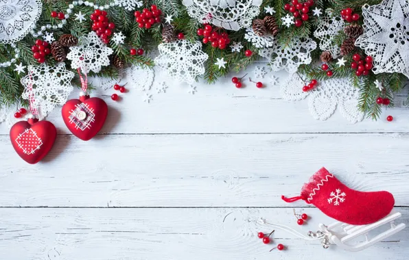 Decoration, snowflakes, berries, tree, New Year, Christmas, hearts, Christmas
