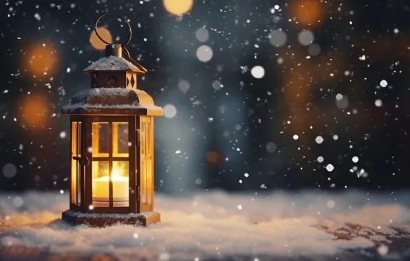 Winter, light, snow, fire, candle, Christmas, flashlight, lantern