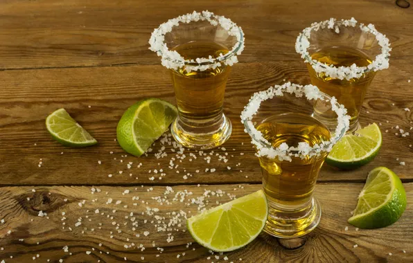 Lime, salt, alcohol, tequila, shot glass