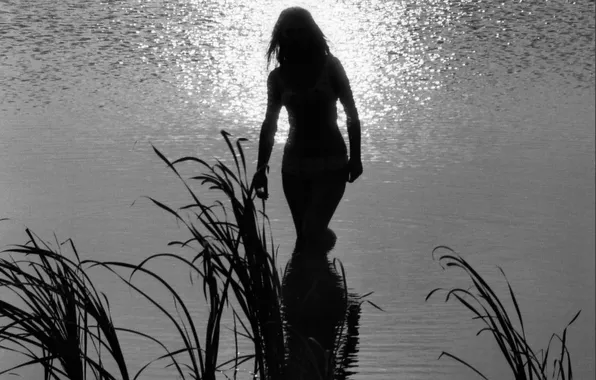 Girl, black and white, the evening, silhouette, Vladimir Krasnov