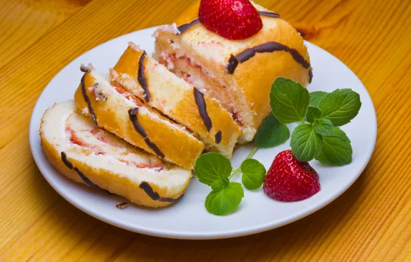 Picture strawberry, cake, dessert, sweet, sweet, cream, dessert, roll