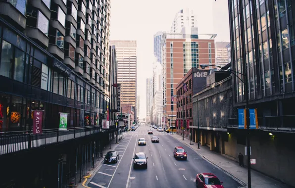 Picture the city, movement, street, skyscrapers, Chicago, Illinois