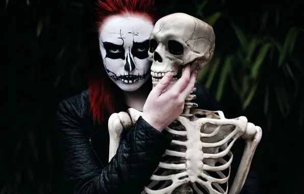 Girl, death, mood, skeleton