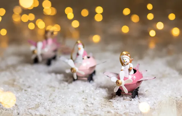 Snow, holiday, new year, Christmas, snowman, Santa Claus, figures, decor