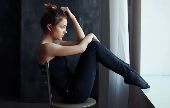 Window, profile, legs, Lena, Evgeny Bulatov