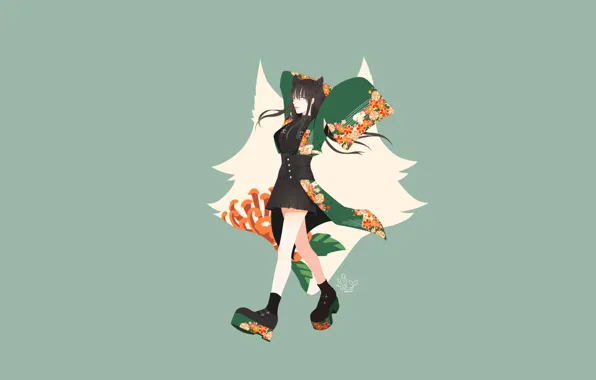 Girl, minimalism, green background