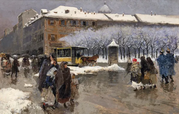 Picture Italian painter, Italian painter, Milan under the snow, Milan under the snow, Moses Bianchi, Oil …