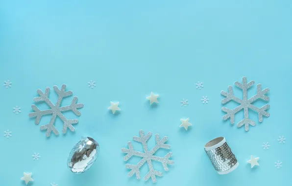 Winter, snowflakes, holiday, Christmas, New year, serpentine, stars, blue background